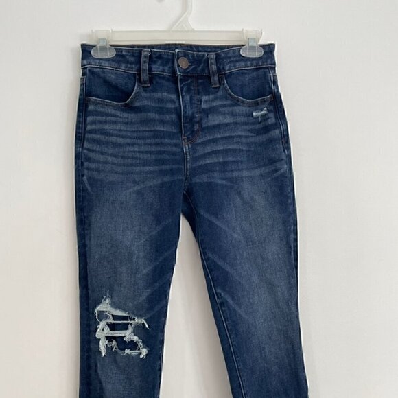 AMERICAN EAGLE the Dream Jean Hi-Rise Jegging Dark Wash Ripped Rips High Waisted - Picture 5 of 15
